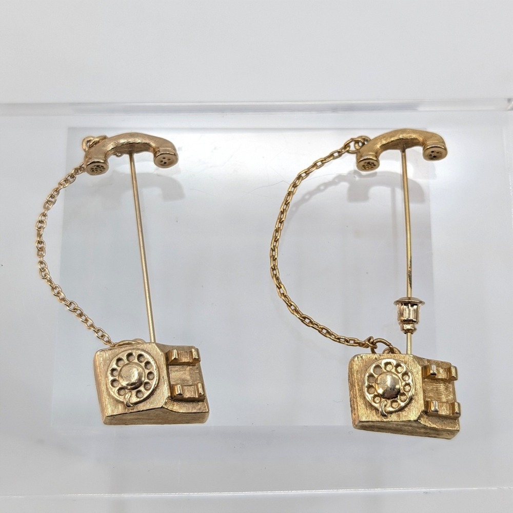 VTG Avon Gold Tone Rotary Telephone Stick Pin Set Retro Novelty